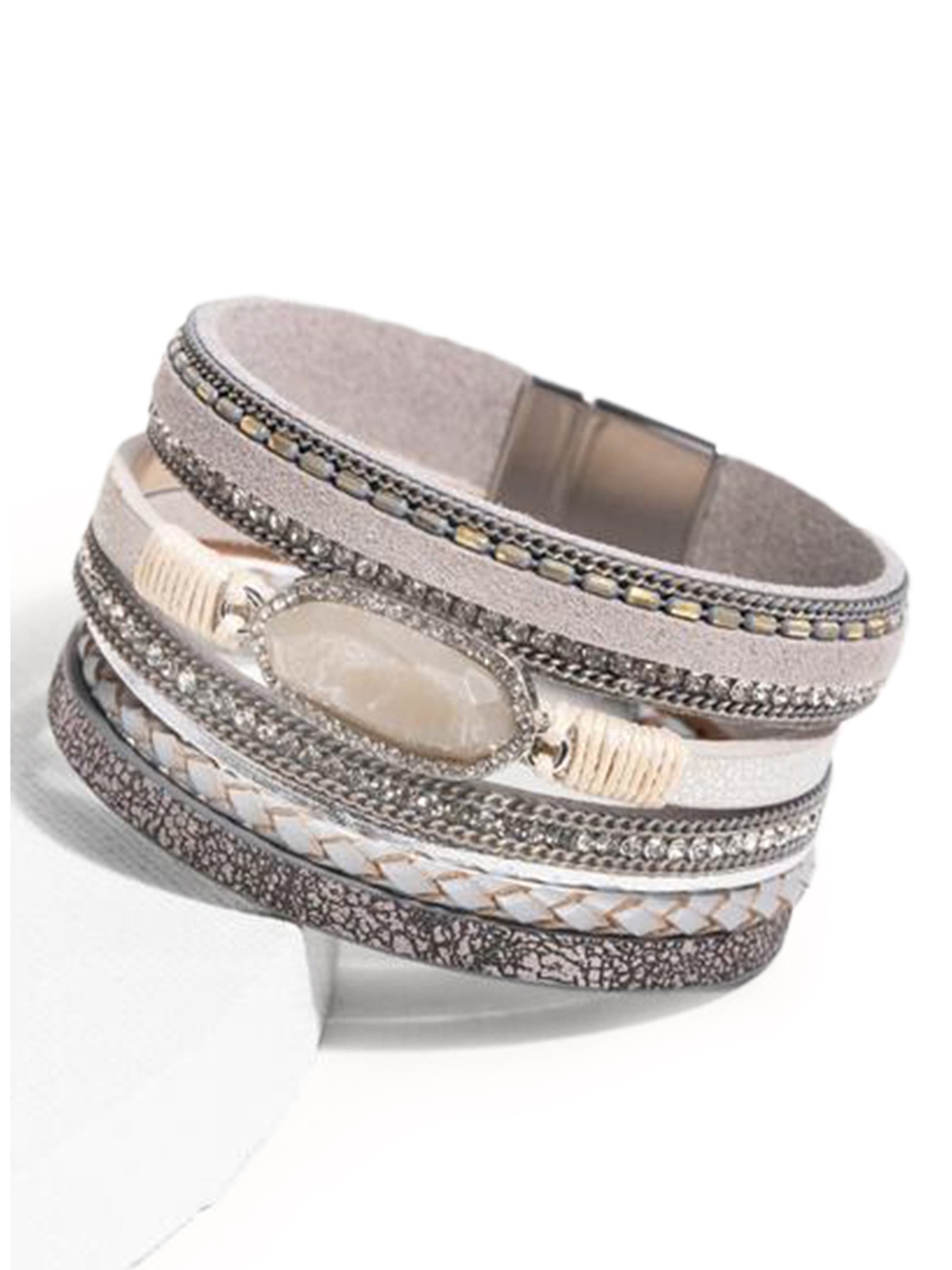 Stone Multi Layer Faux Leather Bracelet